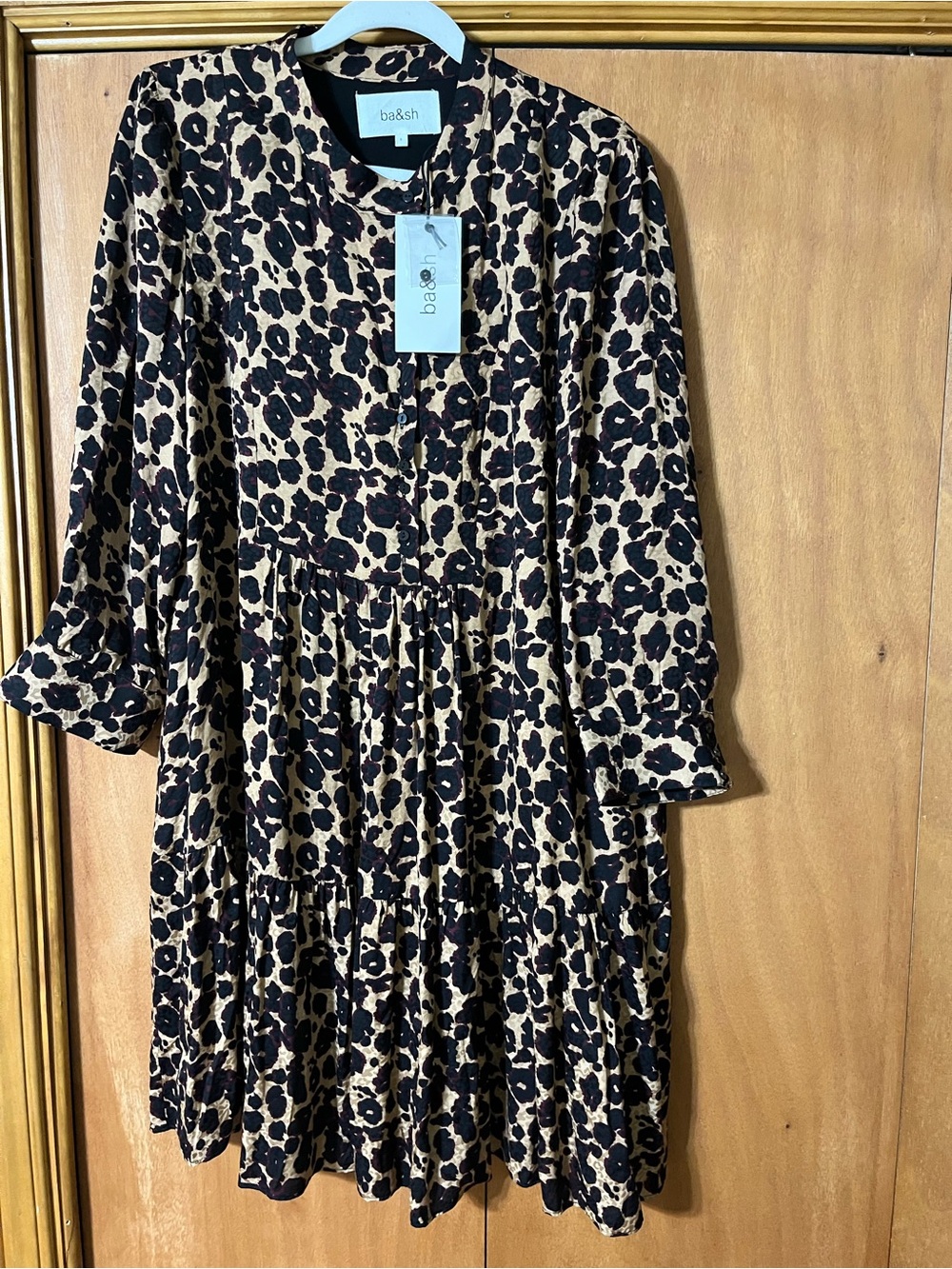 ba&sh Leopard Tiered Button-Front Dress NWT size 10